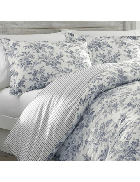 Home - King Comforter Set, Reversible Cotton Bedding, Includes Matching Shams with Bonus Euro Shams &amp; Throw Pillows (Annalise Grey, King)