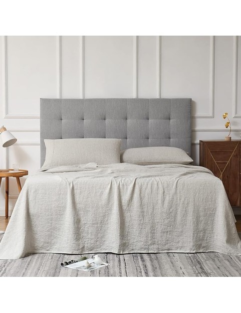 Linen Sheets King Size 100% French Natural Flax with Stone Washed 16 Inch Deep Ultra Breathable (1 Flat, 1 Fitted Sheet and 2 Pillowcases Natural Linen King)