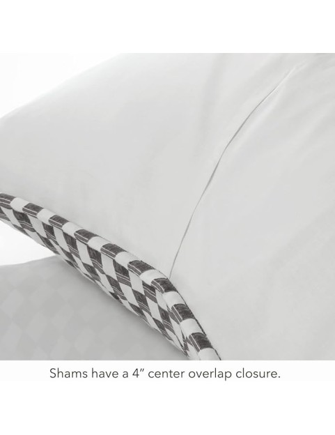 by Nate Berkus Drawn Squares Decorative Cotton Quilt Set | All-Season Coverlet Bedspread, Bedding from mDesign, King Size, 1 Quilt/2 Pillow Shams, Charcoal/Parchment