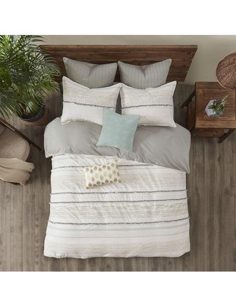 Cotton Printed Duvet Cover Set with Trims, Modern Boho Design with Tassels, Includes Duvet Cover and Matching Shams