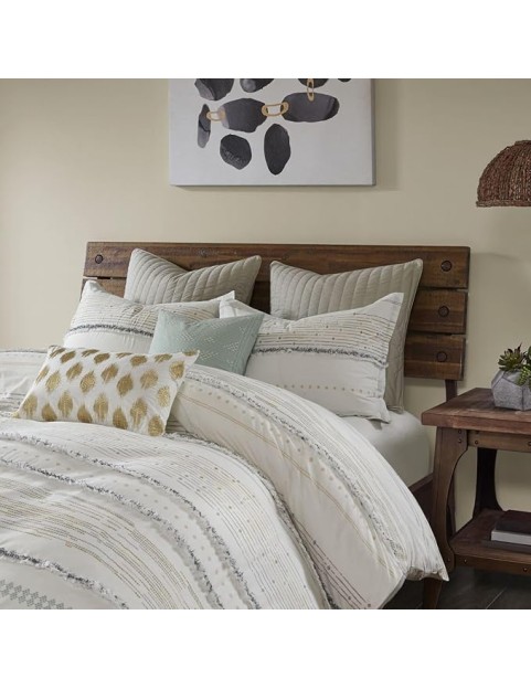 Cotton Printed Duvet Cover Set with Trims, Modern Boho Design with Tassels, Includes Duvet Cover and Matching Shams